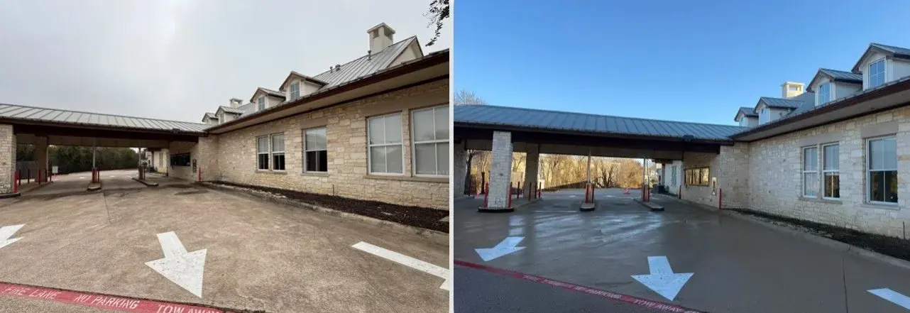 Medical office building and covered entrance drive after cleaning